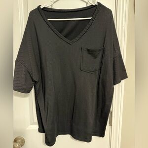Black Ribbed V-Neck Top